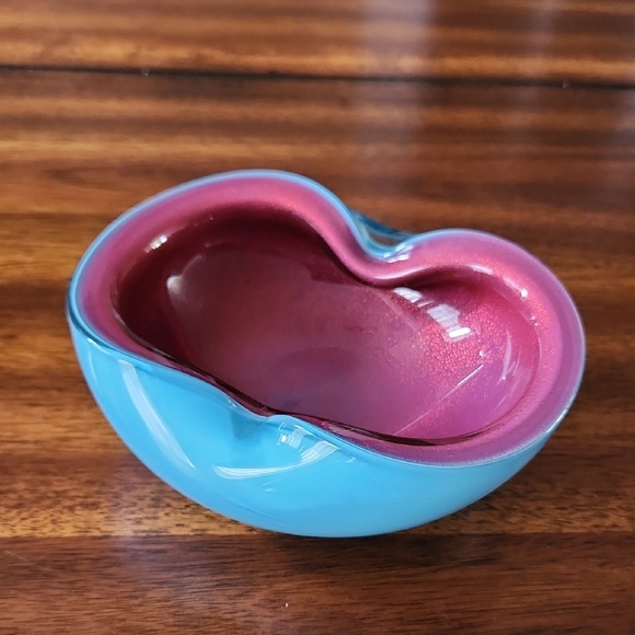 Murano Blown Art Thick Turquise & Raspberry Glass Bowl